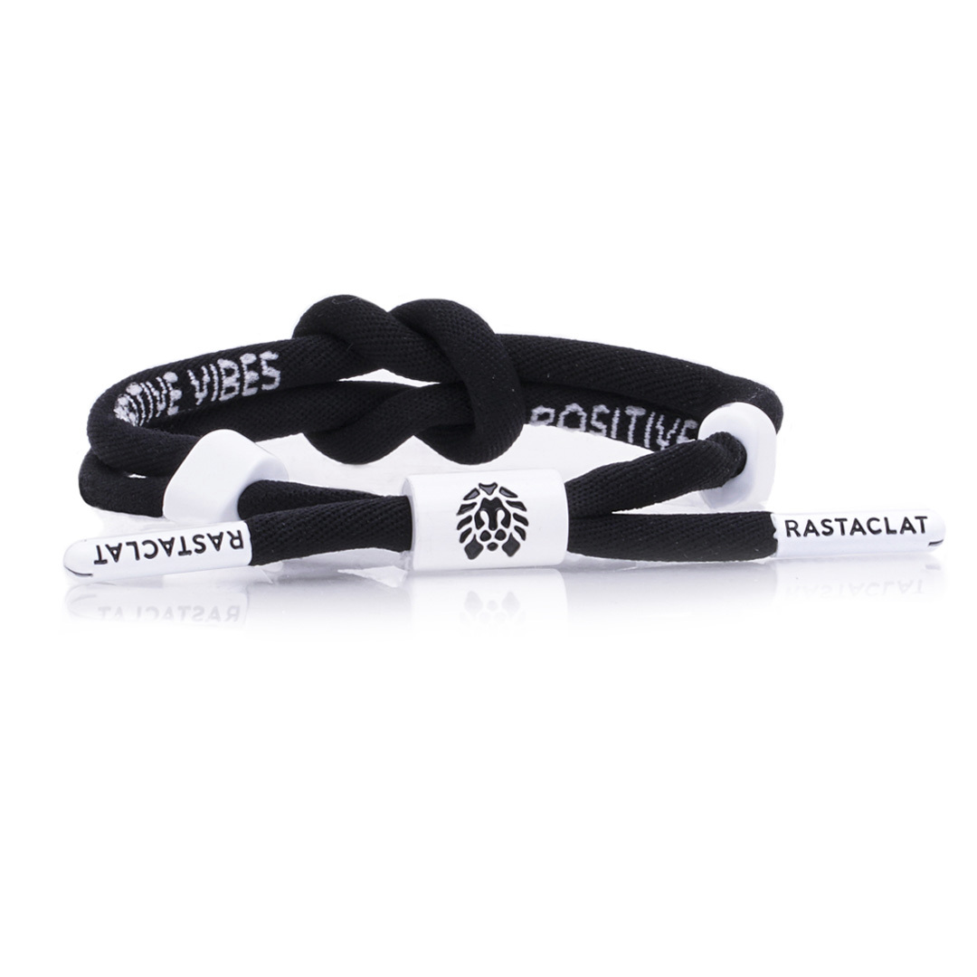 Vòng tay Rastaclat POSITIVE VIBES - BLACK dây thắt đen chữ trắng RAS11400005