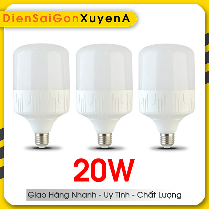 Bộ 3 bóng đèn led 20W siêu sáng Đuôi E27 Ánh sáng trắng tiết kiệm điện