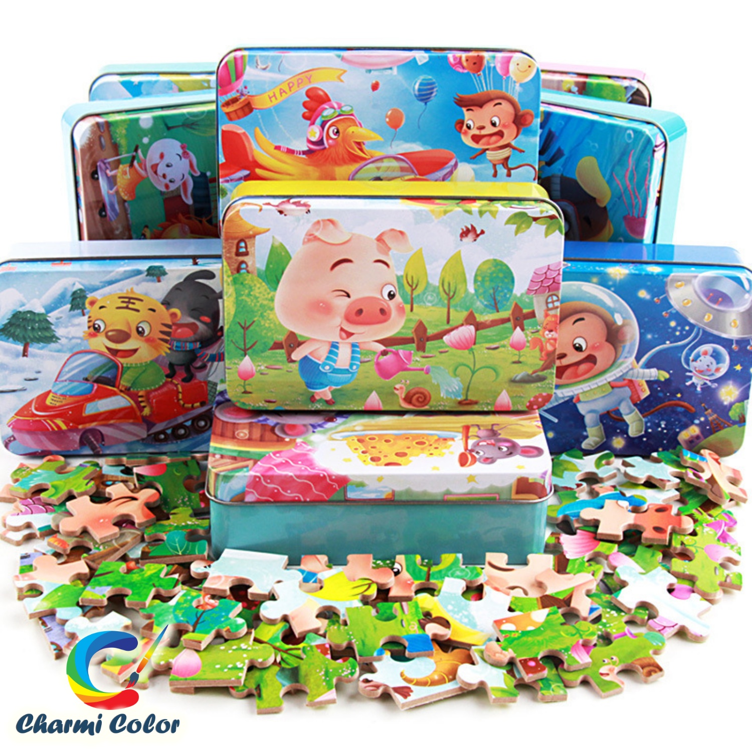 Bộ puzzle ghép hình 60 chi tiết hộp thiếc