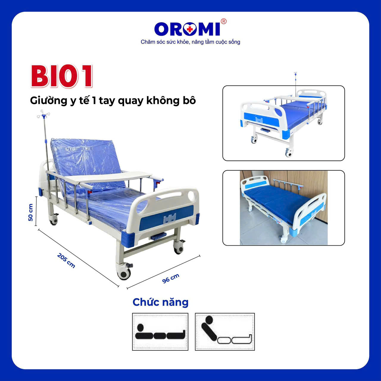Giường y tế nhập khẩu 1 tay quay cao cấp
