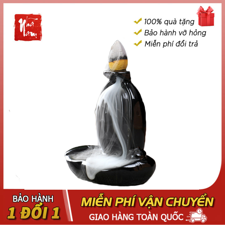 Thác khói trầm hương mini để bàn tặng 1 nụ trầm hương cao cấp Linh Tâm, tháp đốt trầm hương