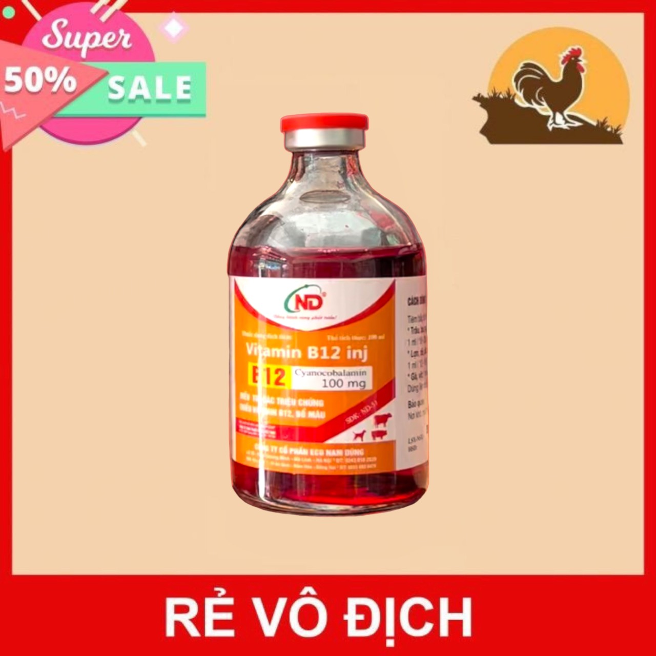 Nd b12 inj vitamin dành cho gà đá, giúp gà đá mau lên nước máu 100 ml