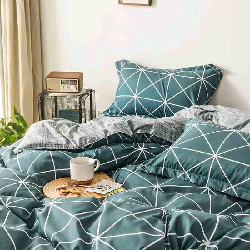 Bộ chăn ga gối ❤️ FREESHIP ❤️ vải cotton poly mẫu bàn cờ xanh hàng nhập khẩu cao cấp bộ 4 món