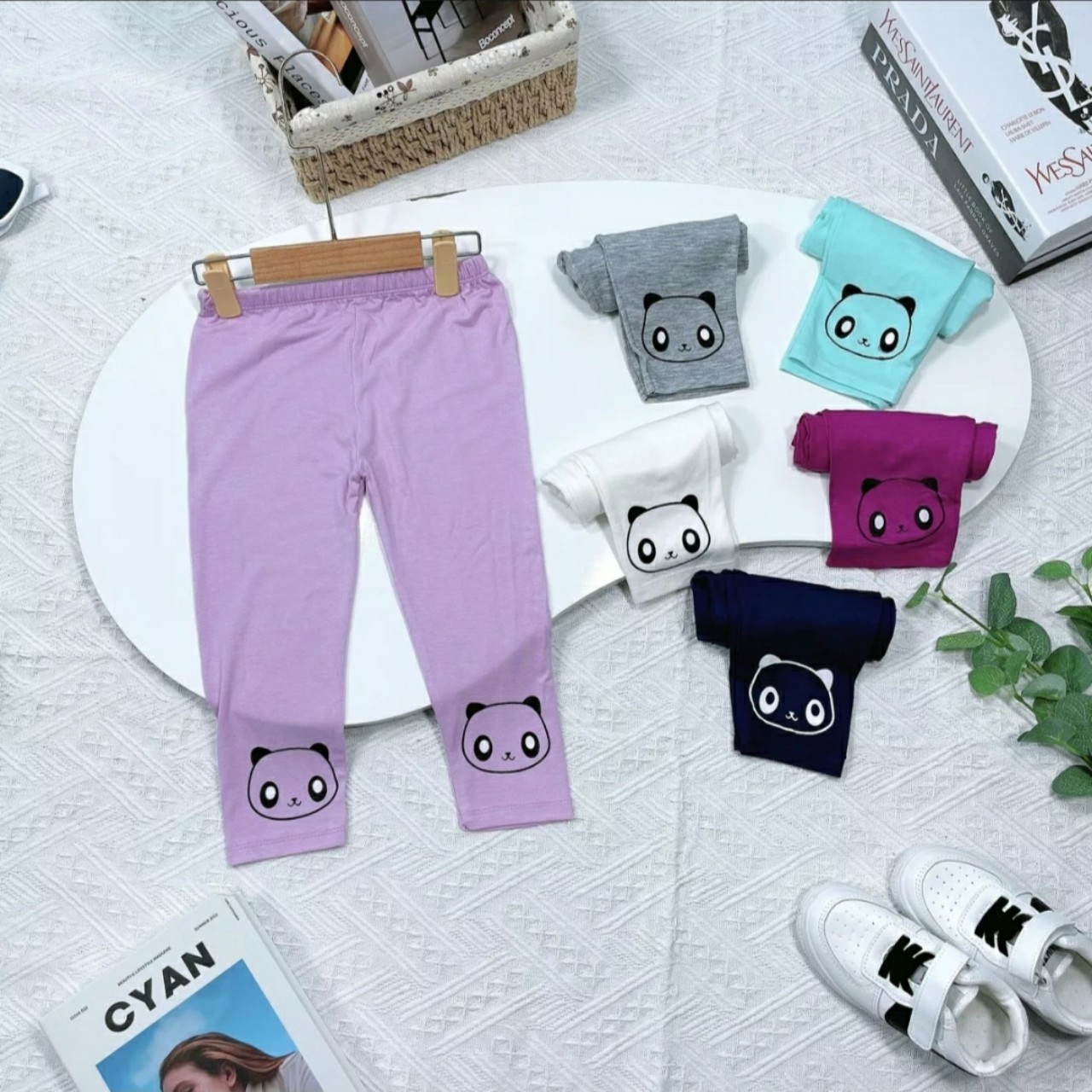 Sét 5 quần legging dài chất thun cotton co giãn, mềm mát cho bé gái 7-25kg