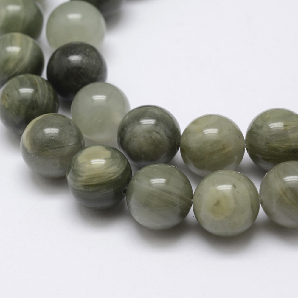 1Strand Natural Green Line Jasper Beads Strands Round 8mm Hole 1mm about