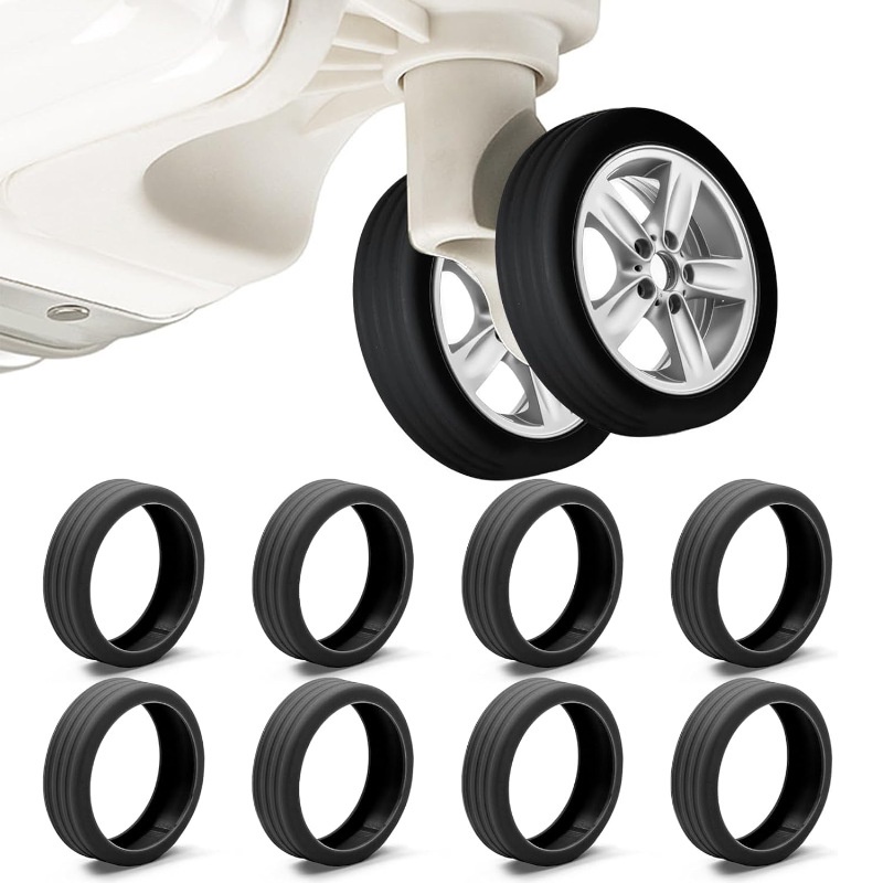 Set 4/8 lốp bánh xe vali (ĐEN) giảm tiếng ồn bằng cao su mềm, vỏ bọc bánh xe