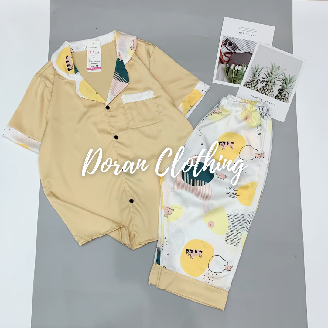 Pijama đồ bộ mặc nhà lụa satin lửng mẫu mới 2021