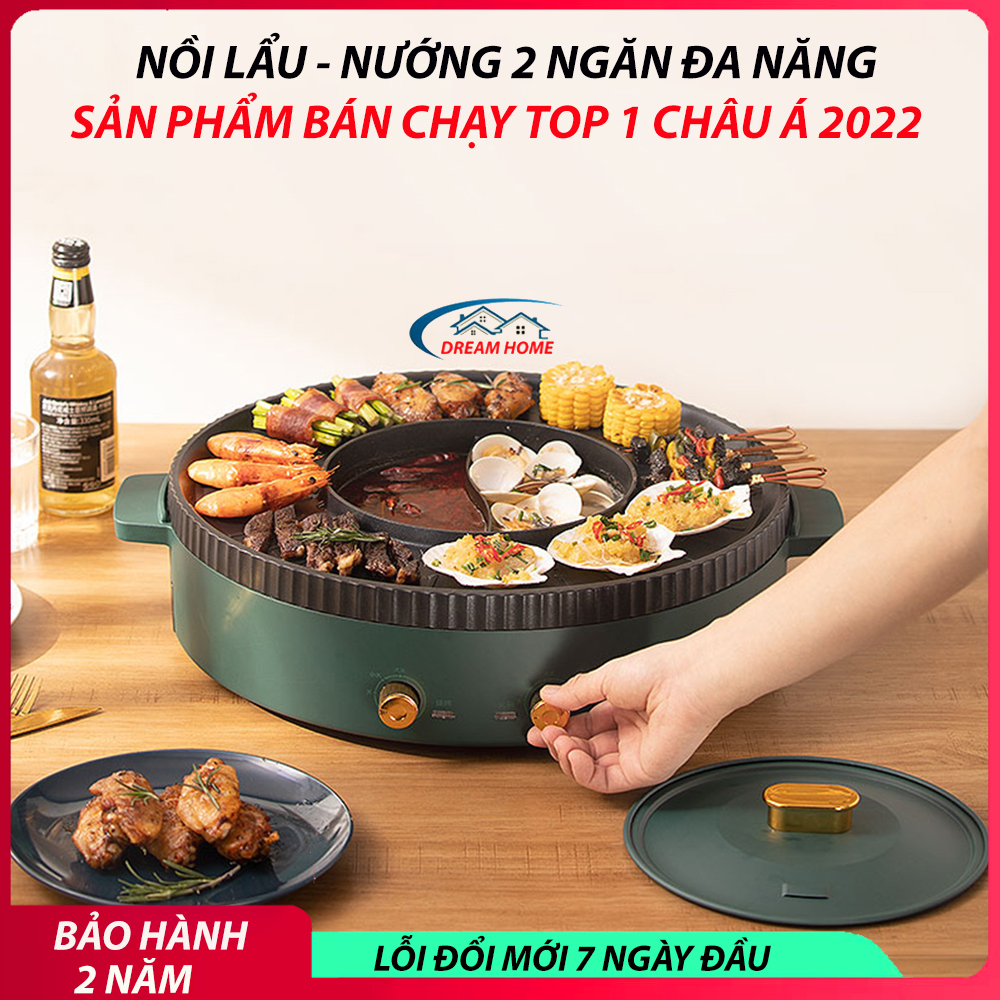 Nồi lẩu nướng tròn đa năng 2 in 1, bếp nướng không khói, công nghệ chống dính cao cấp. Bảo hành 2 năm trên toàn quốc, đổi mới trong 7 ngày đầu nếu có lỗi sản xuất.