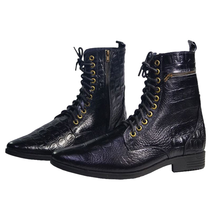 [HCM]Giày boot nam vân cá sấu cột dây. Chất liệu da bò thật. Bảo hành 12 tháng.MS: B164