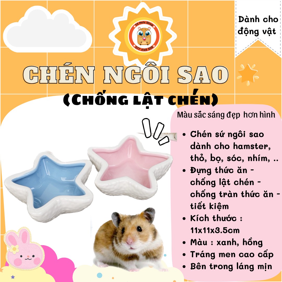 Chén sứ ngôi sao dành cho hamster, thỏ, bọ, sóc, nhím, ....