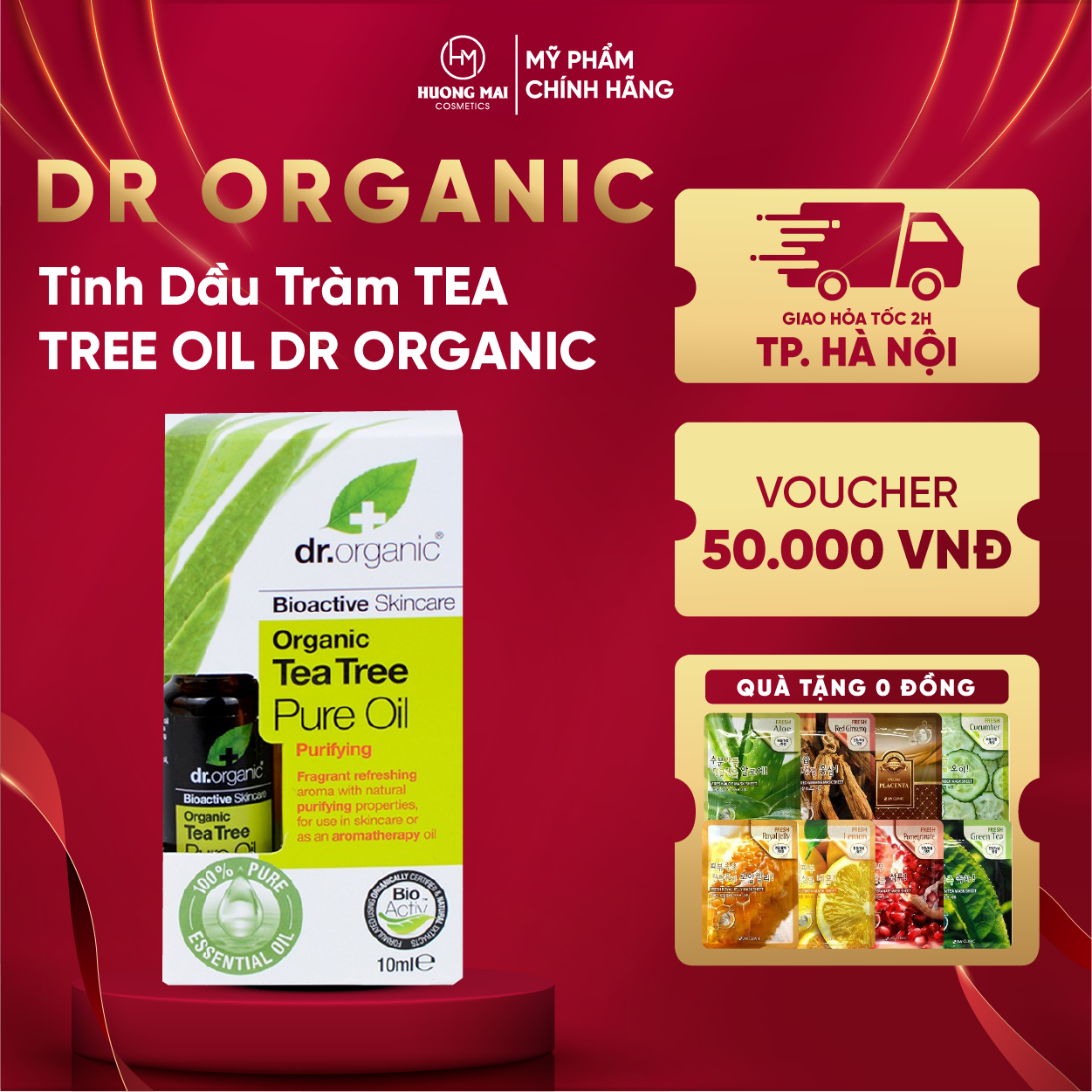 Tinh dầu tràm chăm sóc da da mặt tea tree oil dr organic đủ bill anh