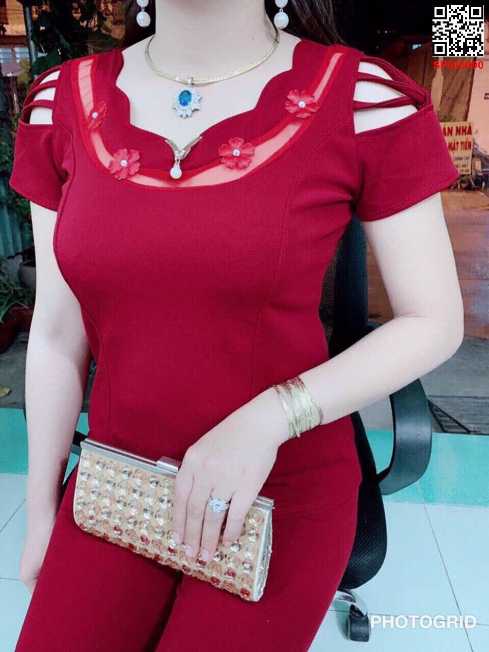 Đồ bộ thun cát hàn cổ hoa 90