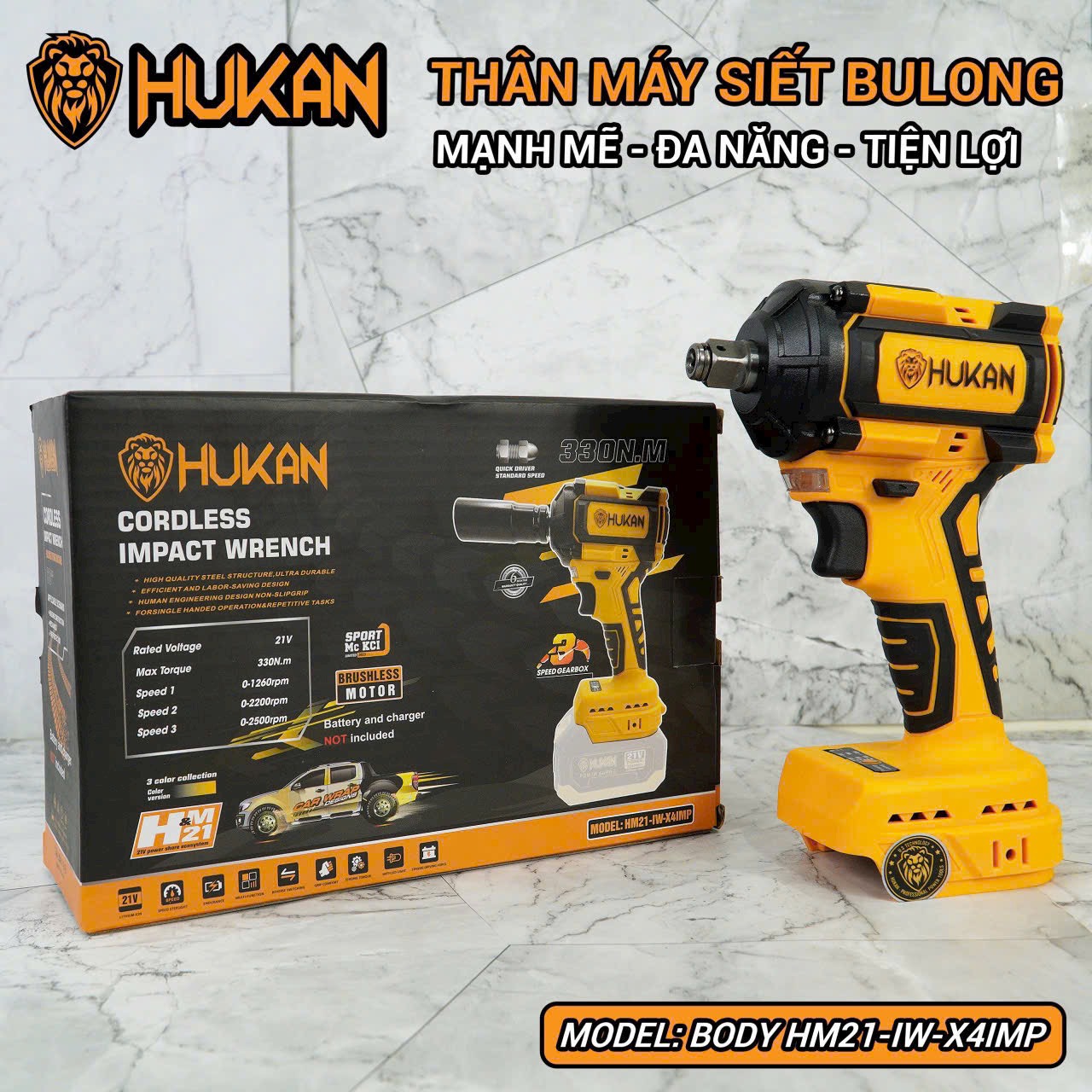 Thân máy siết bulong hukan hk x4 pro đầu 2 trong 1, lực siết 330n.m