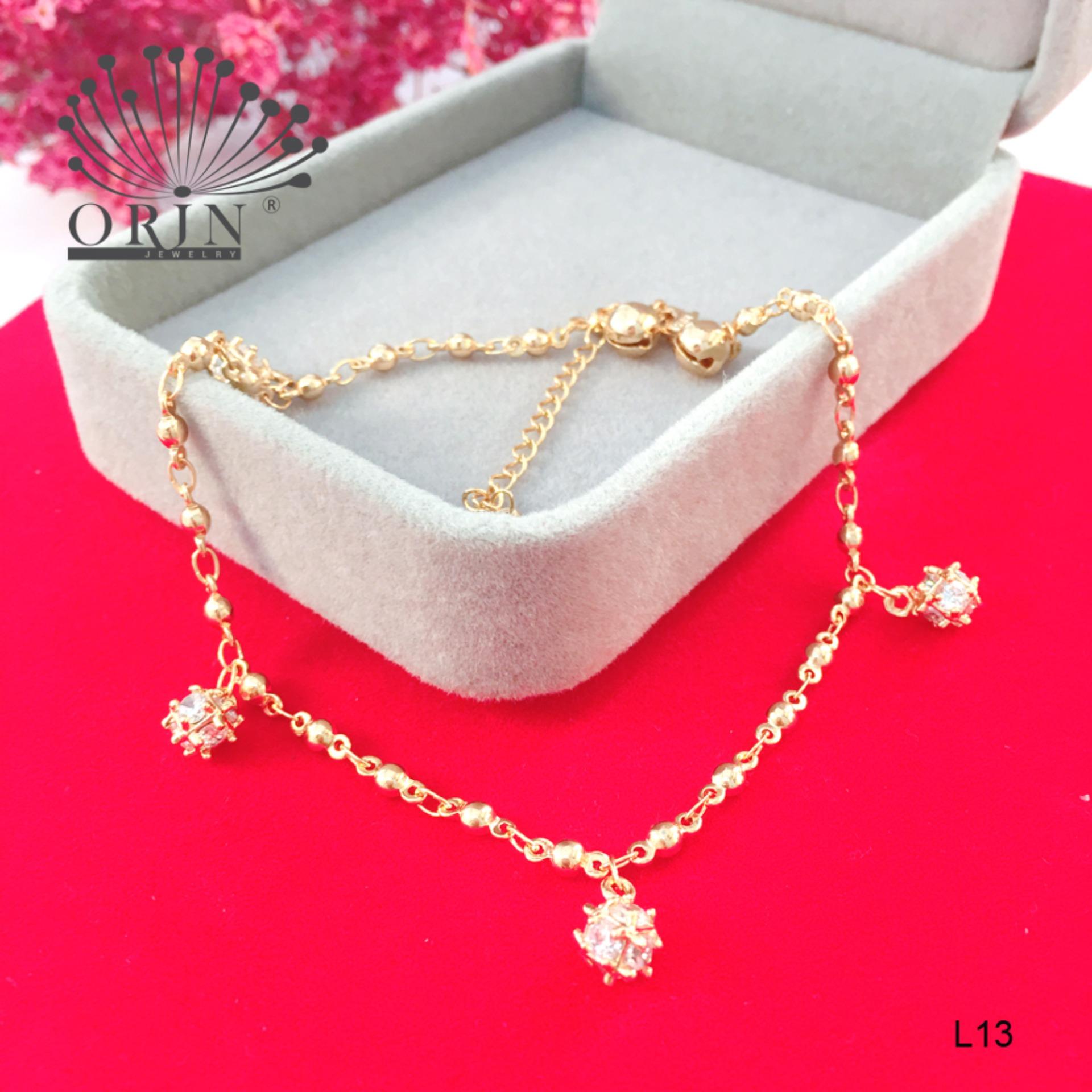 Lắc chân nữ mạ vàng pha lê trái cầu thiết kế cao cấp Orin L13 - Long Tien