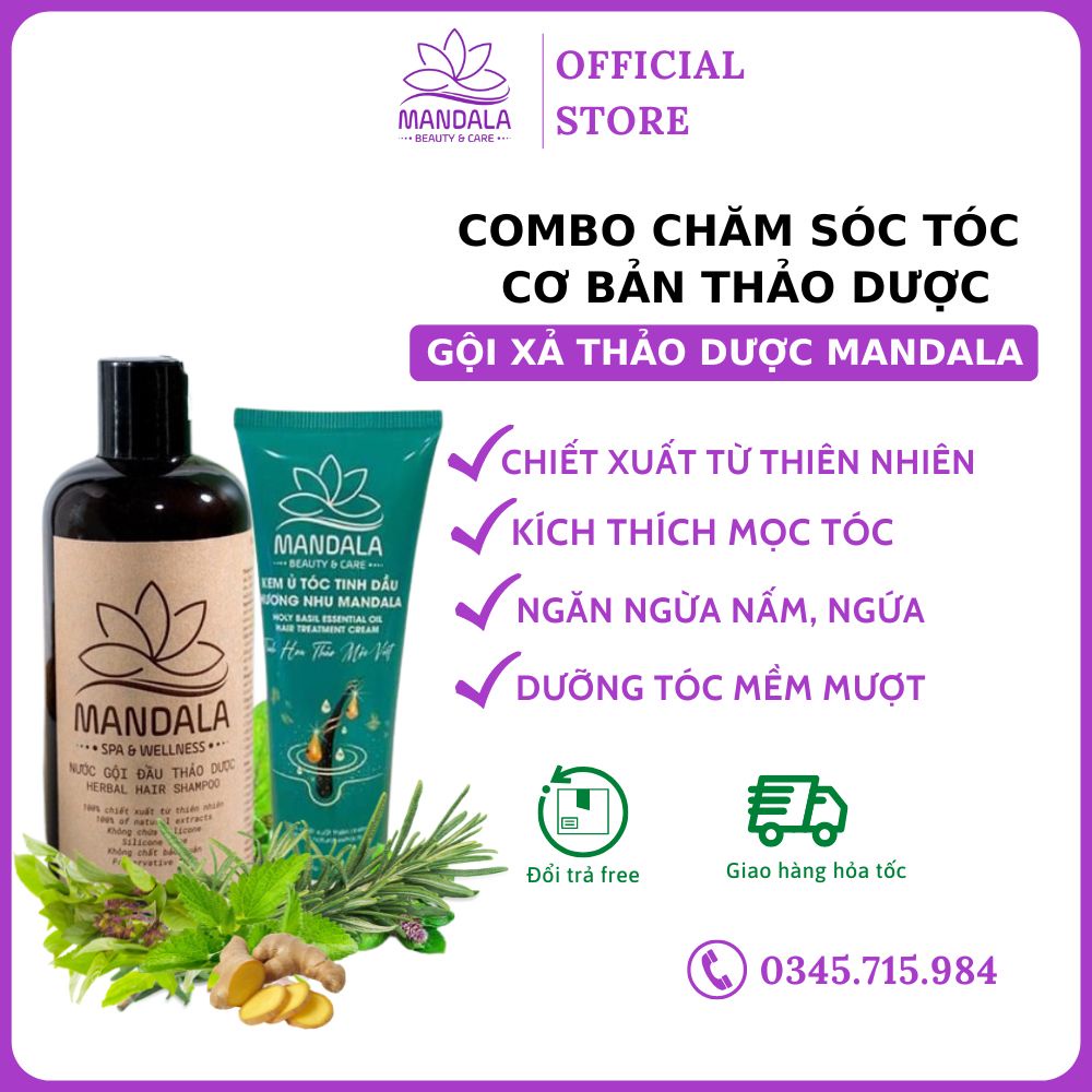 Combo gội xả mandala chiết xuất thiên nhiên sạch gàu dưỡng tóc mềm mượt chăm sóc tóc hư tổn