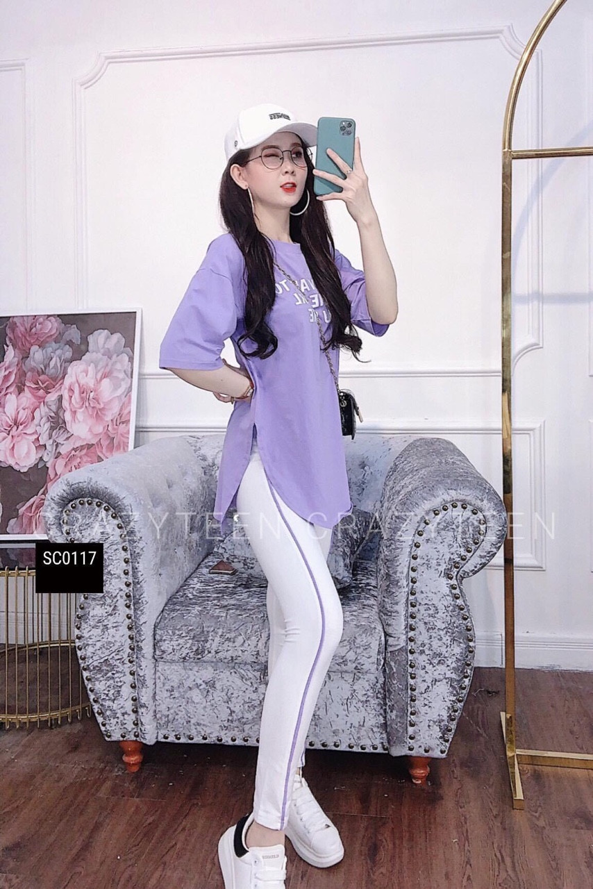 Sét Bộ Da Cá Áo Vạt Bầu In Chữ Kiềm Quần Ôm Dáng Sành Điệu TTSA0611