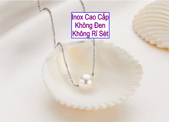 [HCM]Dây chuyền inox nữ mặt ngọc trai 1 dây chữ nhật - Cam kết 1 đổi 1 nếu đen và gỉ sét