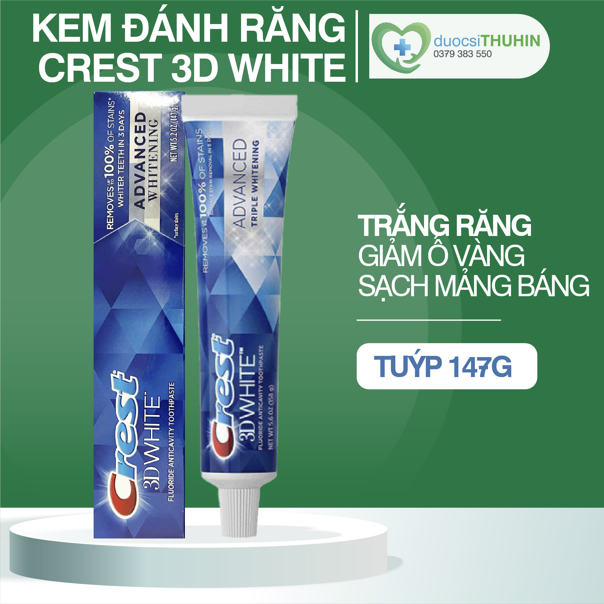 Kem đánh răng trắng răng crest 3d white advanced whitening 147g – làm trắng răng, sạch mảng bám