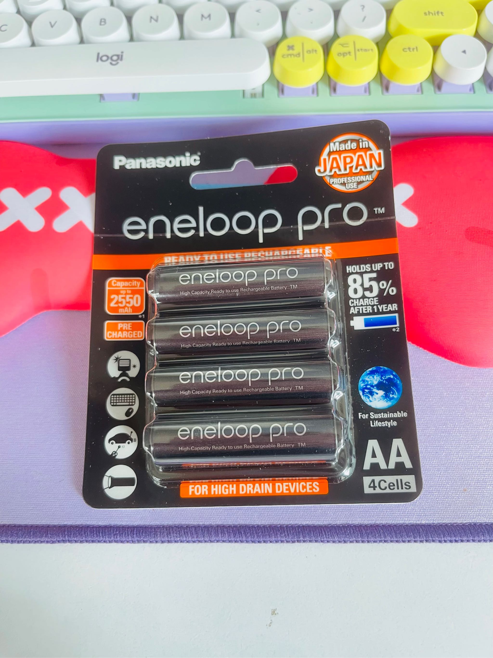 Bộ 4 pin sạc dung lượng cao AA Eneloop trắng 1900mah đen 2550 mah dành cho thiết bị như Flash micro