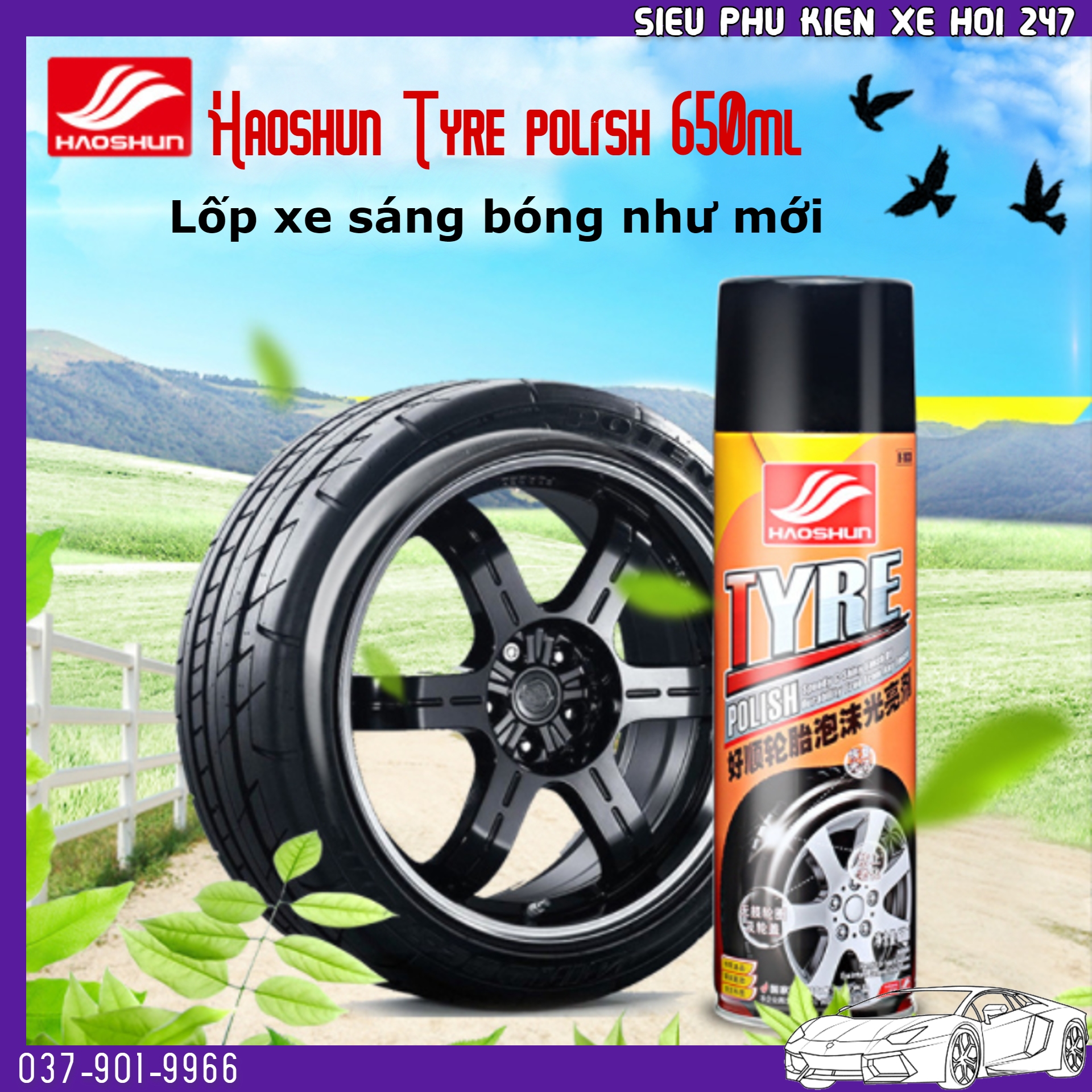Bình xịt bọt vệ sinh làm bóng lốp xe ô tô Haoshun Tyre polish 650ml H1038