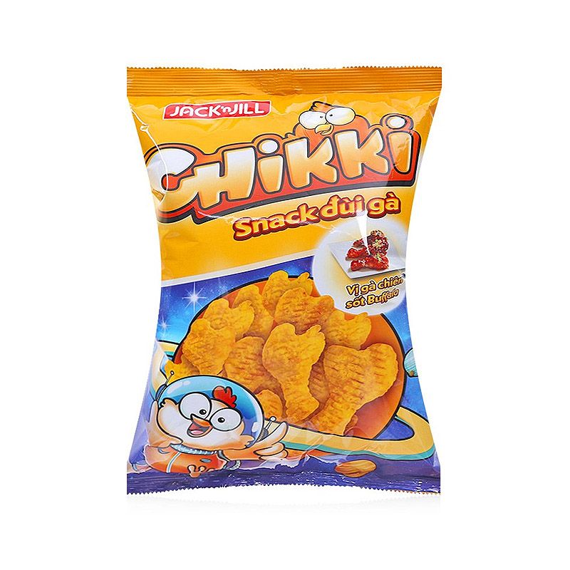 Snack Chikki đùi gà vị gà chiên sốt Buffalo 38g, vị giòn rụm, từng chiếc bánh vàng ươm, tẩm ướp kỹ lưỡng, đều vị mang đến những trải nghiệm thú vị cho người sử dụng