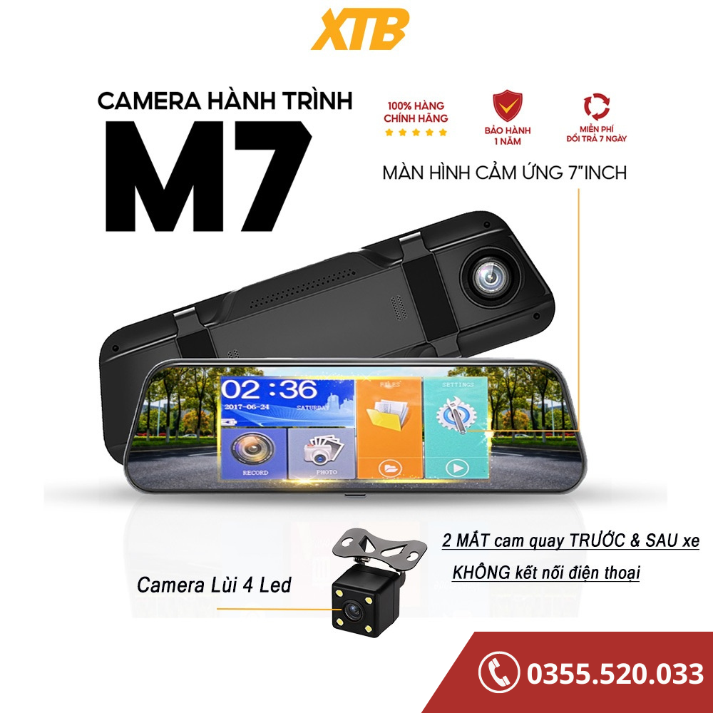 Camera Hành Trình ô tô gương chiếu hậu M7/M5/M4 XETABON Full Hd 1080P cam trước sau rõ nét góc quay 170 độ, bảo hành 1 đổi 1 trong 12 tháng