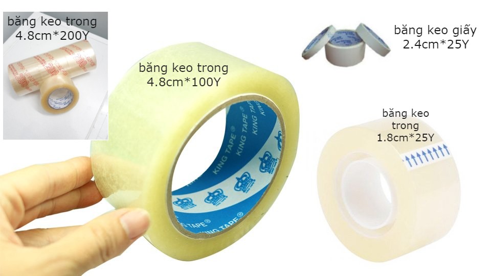 Cuộn băng keo trong và băng keo giấy