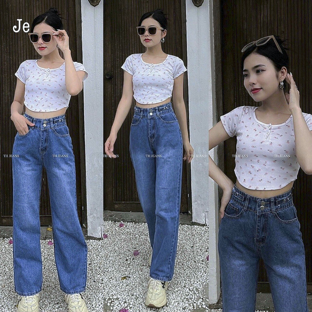 QUẦN JEAN ỐNG RỘNG NỮ FORM DÀI RÁCH GỐI, CẠP CAO, THỜI TRANG THUYDIEUSHOP97 BG4