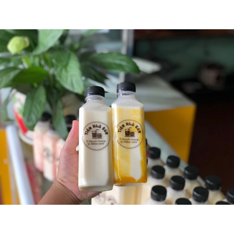 50 chai trà sữa 330ml vuông nắp đen
