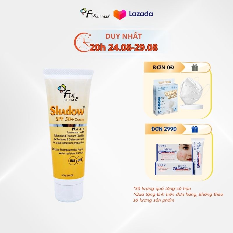 Kem Chống Nắng Toàn Thân Fixderma Shadow SPF 50+: chống nắng  dưỡng da phù hợp mọi loại da  cả da nhạy cảm. Sản phẩm uy tín được các bác sĩ da liễu tin dùng Fixderma Việt Nam