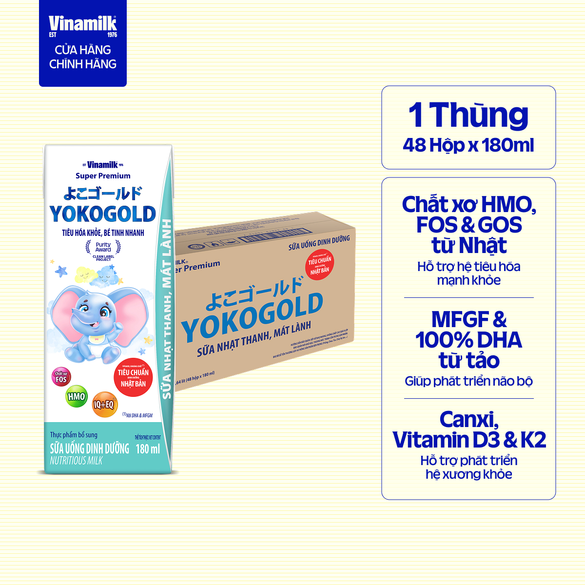 Thùng 48 hộp sữa nước yoko gold 180ml - sữa bột pha sẵn dưỡng chất tốt từ nhật bản, vị nhạt thanh mát, tiêu hóa khỏe, giúp bé dễ hấp thu