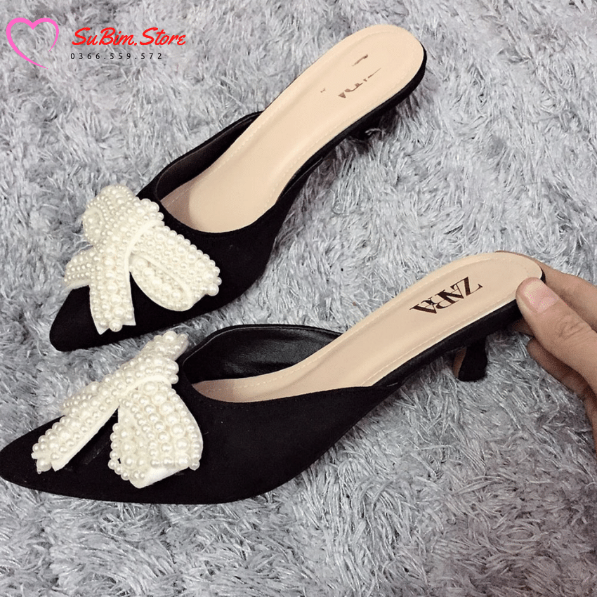 Sục Đính Nơ Ngọc Gót 3p Sang Chảnh - Sục nữ mũi nhọn cực xinh xắn