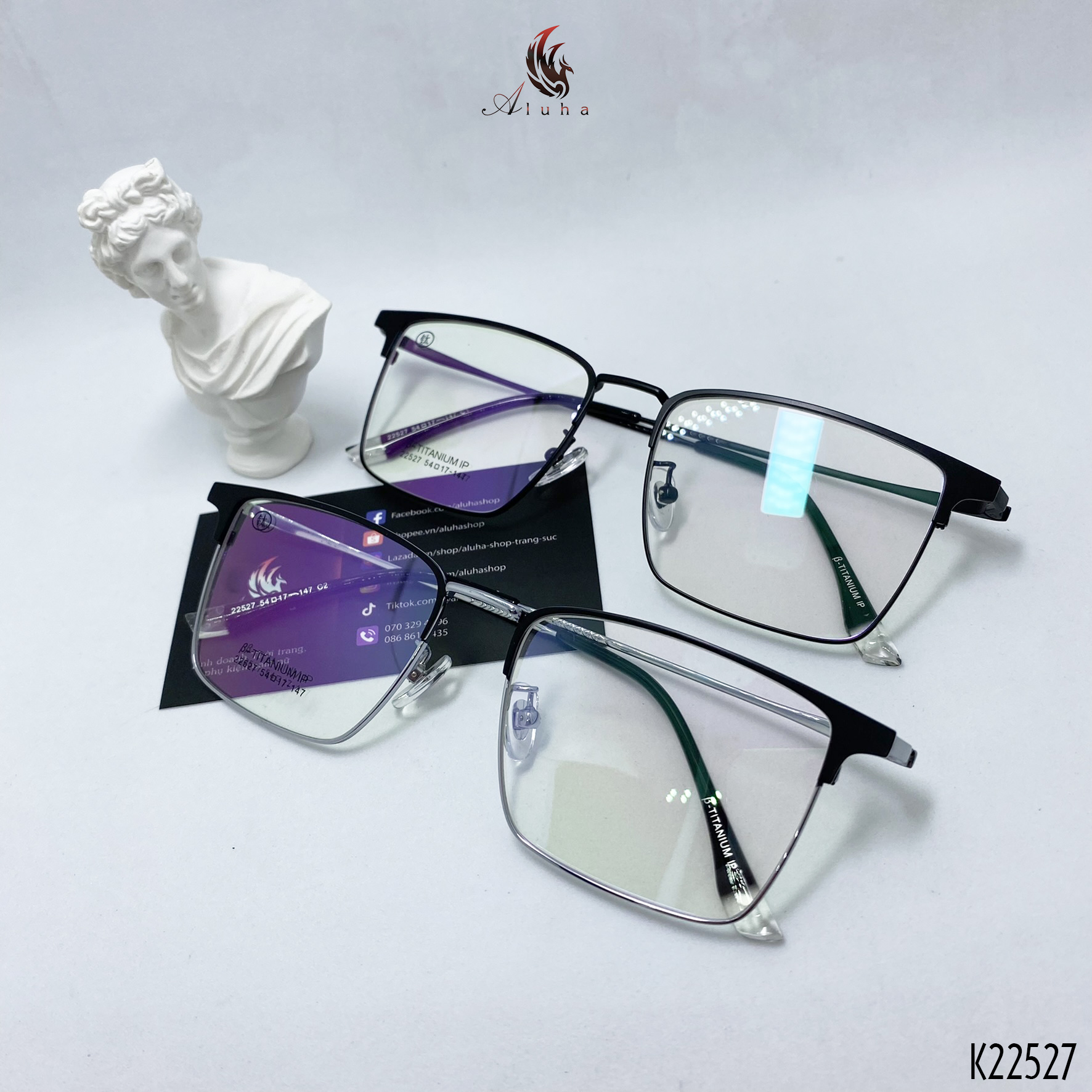 Gọng kính Titan tinh khiết cao cấp siêu nhẹ siêu bền siêu dẻo - K22527 - Aluha
