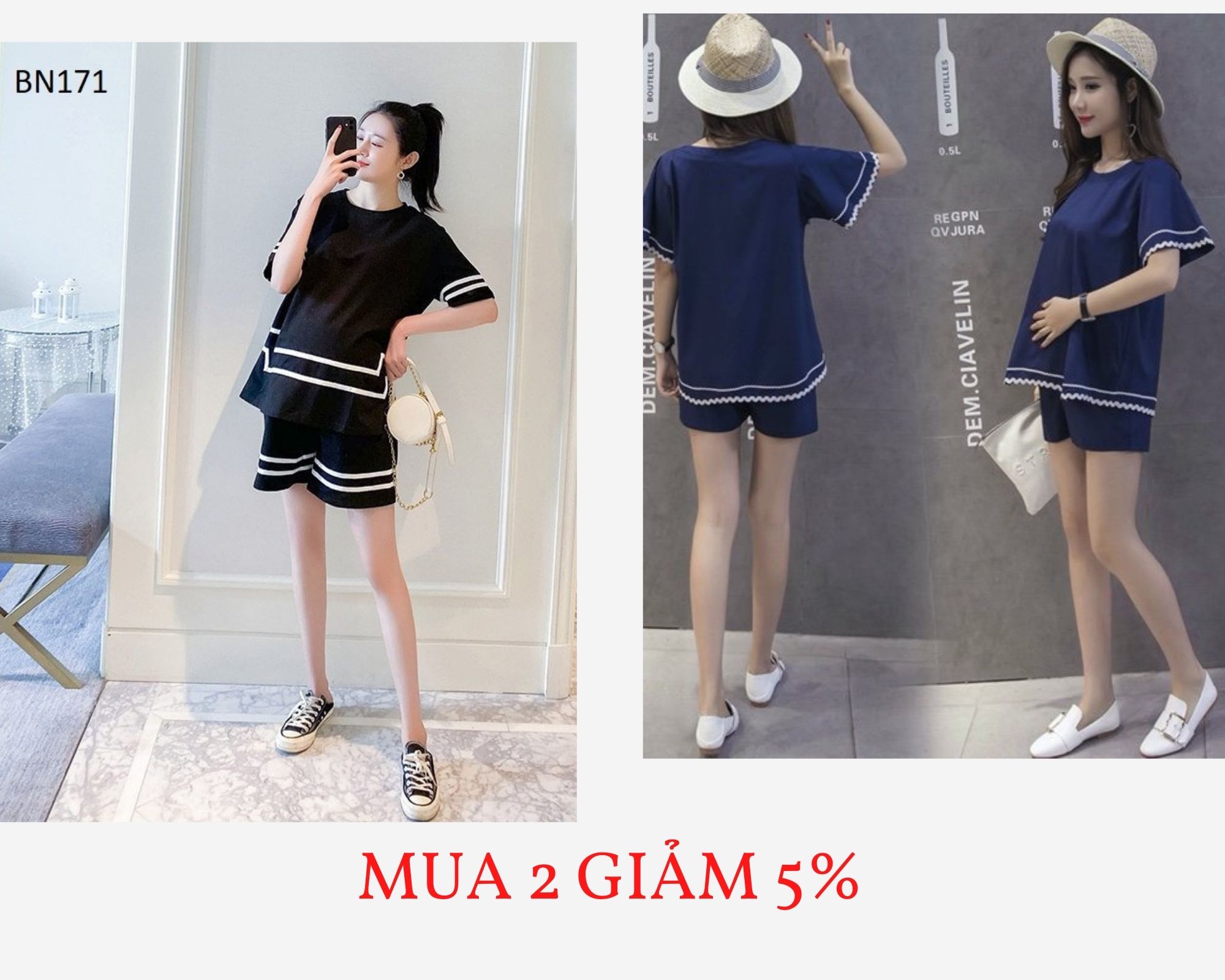 Combo 2 bộ đồ bầu và sau sinh, set đồ nữ thời trang bn171+bn177