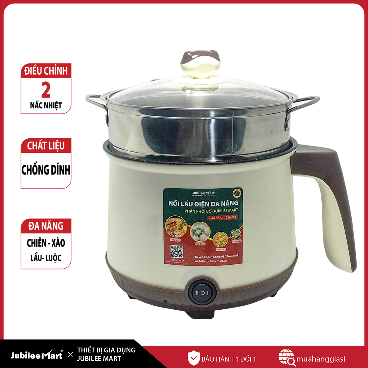 [ SIÊU SALE]  [MIỄN PHÍ VẬN CHUYỂN] Nồi lẩu đa năng mini 2 tầng có xửng hấp , nồi lẩu 1.5l chống dính có thể nấu cơm , chiên xào , hấp bánh siêu dễ dùng và tiện lợi - BẢO HÀNH 1 ĐỔI 1