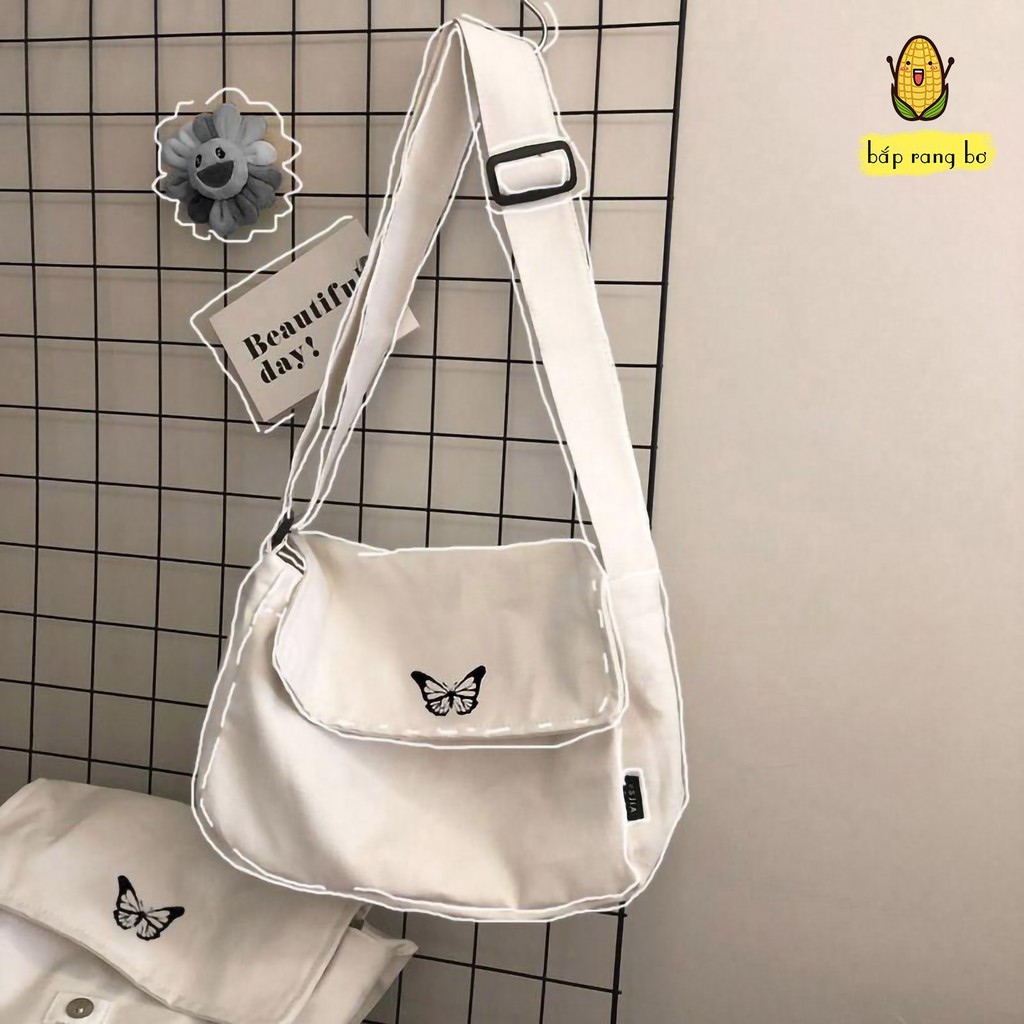 ✢▨ TÚI TOTE ĐEO CHÉO BƯỚM UNISEX NAM NỮ CÓ TÚI CON ĐỂ SÁCH A4 HÌNH IN DC07