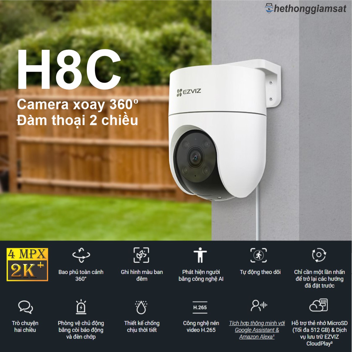 Camera Wifi EZVIZ H8C 4MP 2K+, H8C 2MP 1080P, H8C 3MP - Ngoài Trời - Màu Bang Đêm - Xoay 360 Độ - Camera EZVIZ, Chính Hãng, Bảo Hành 24 Tháng