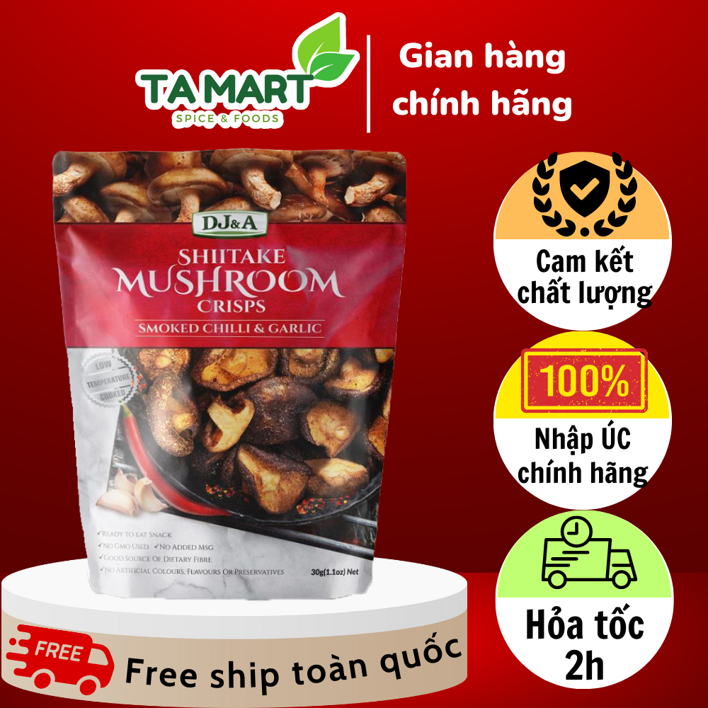 Nấm Hương Sấy Giòn Tỏi Ớt DJ&A Úc Mới - Túi 65g - Skitake mushroom crisps smoked chilli & garlic