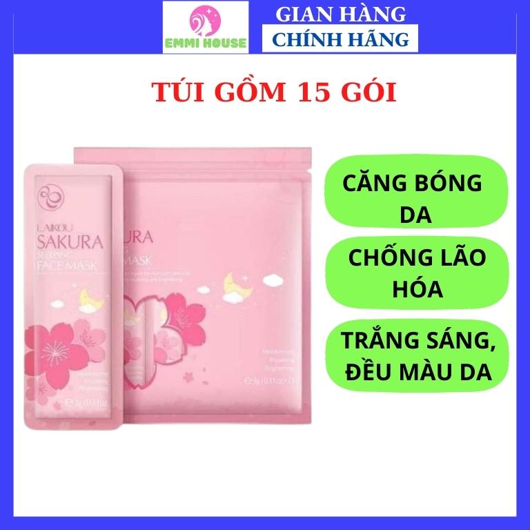 1 Bịch gồm 15 gói mặt nạ ngủ Sakura hoa anh đào Laikou phục hồi và tái tạo da, trắng sáng da