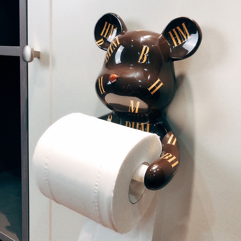 (HÀNG CÓ SẴN) Giá Treo Cuộn Giấy, Khăn Lau Hình Chú Gấu BearBrick Sành Điệu