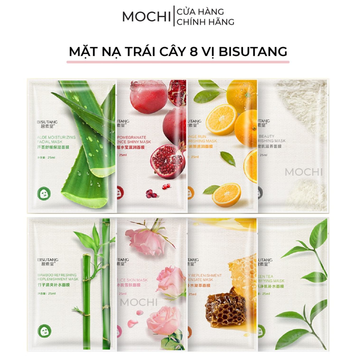 Mặt nạ trái cây 8 vị rainbow dưỡng trắng da l cấp ẩm l giảm mụn dầu mask giấy đắp mặt bisutang nội địa trυng mochi shop