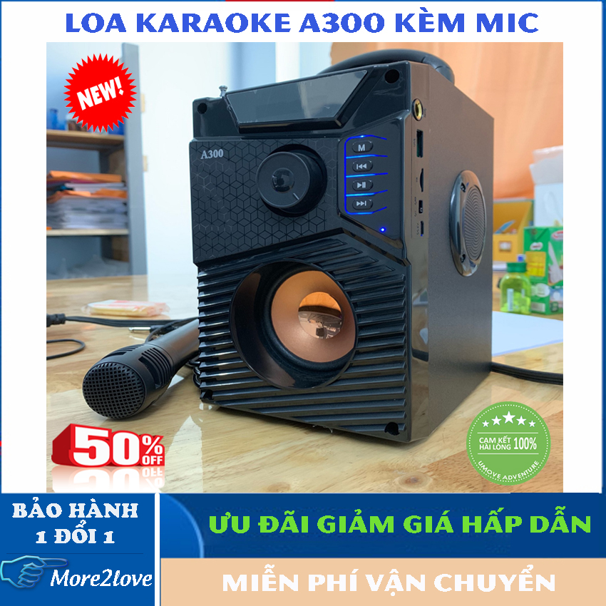 Loa Bluetooth Nghe Nhạc A300 CÓ MICRO - Bass Chắc Ấm Cho Âm Thanh Sống Động, Mượt Mà, Dung Lượng Pin Khủng, Có Quai Xách Tiện Lợi Dễ Dàng Di Chuyển - Loa Siêu Trầm Nghe Nhạc - Loa Trợ Giảng - Loa Xách Tay Cao Cấp - More2Love