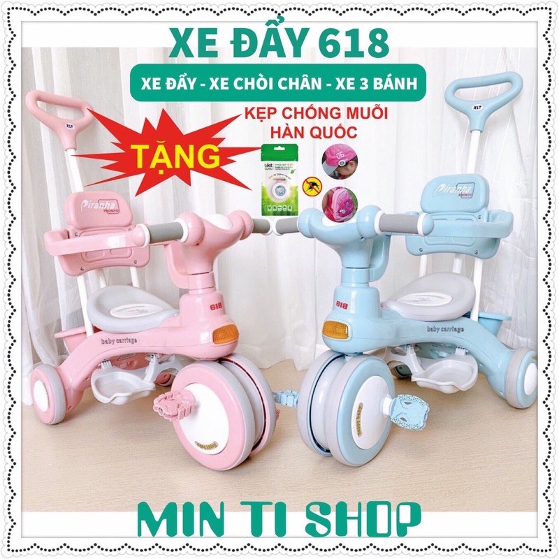 XE ĐẨY CHO BÉ KIÊM XE CHÒI CHÂN, XE ĐẠP 3 BÁNH 618 AN TOÀN CÓ KHUNG BẢO VỆ CHO B