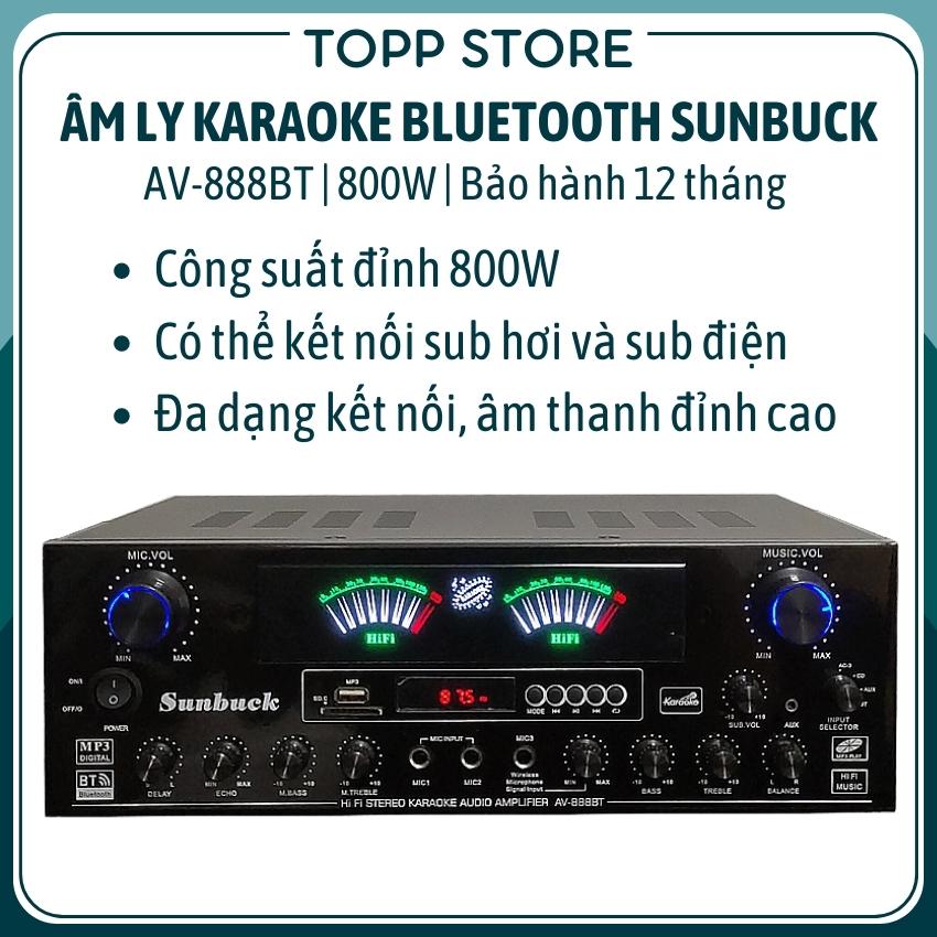 Âm ly karaoke bluetooth Sunbuck AV-888BT - Bảo hành 12 tháng - Amply karaoke gia đình công suất lớn, đa dạng kết nối, có thể kết nối sub hơi và sub điện, quạt tản nhiệt tự động, âm ly karaoke 8 sò hát chất âm cực hay, 5 kênh