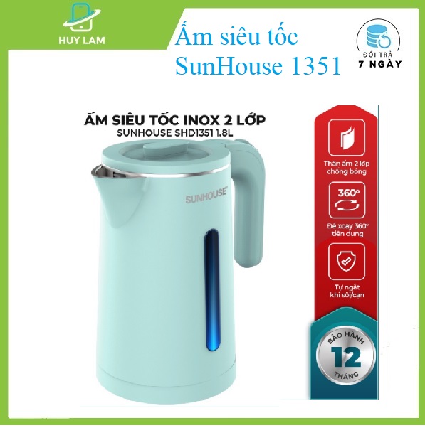 Ấm đun siêu tốc 1,8 lít Sunhouse 1351 chính hãng ,Bảo hành 12 tháng