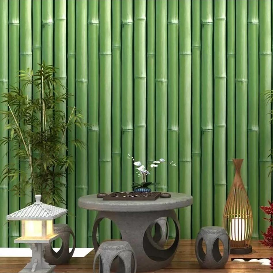 Cuộn 5m decal giấy dán tường cây tre xanh khổ 45cm keo sẵn. Chất liệu PVC, không thấm nước, bền màu, không độc hại.