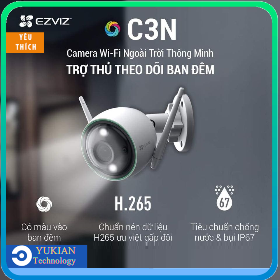 [HCM]Camera Không Dây Wifi EZVIZ C3N Full HD 1080P 2M - Camera màu ban đêm full color đèn báo động  phát hiện người sử dụng AI H265 IP67