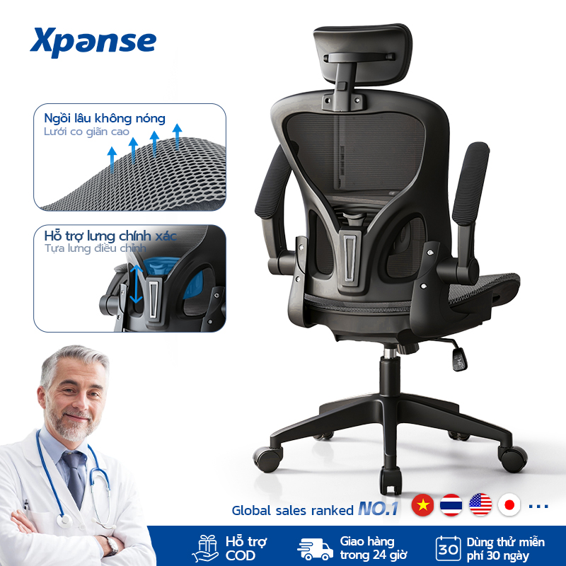 Xpanse W901 Ghế văn phòng công thái học lưới thoáng khí, lựa chọn lý tưởng cho mùa hè mát mẻ và thoải mái