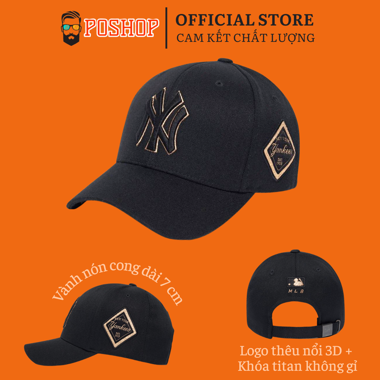 Mũ lưỡi trai nam nữ [nón kết] unisex POSHOP M.L.B diamond và Hero cao cấp thiết kế thời trang hàn quốc màu sắc dễ đội