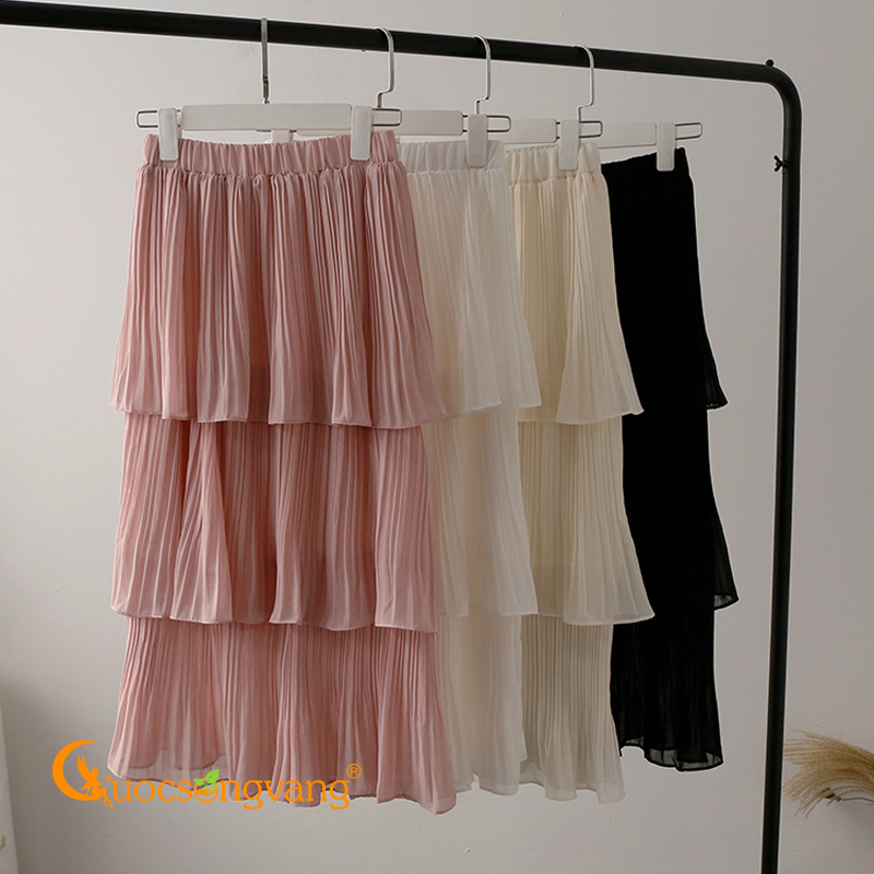 Chân váy xếp tầng hồng chân váy hai lớp voan GLV083